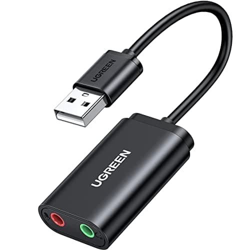 Image of UGREEN USB Sound Card USB 2.0 to 3.5mm Jack Audio Adapter Dual Aux Stereo Headphone Microphone Splitter External DAC Dongle Compatible with Laptop PC PS5 PS4 Raspberry Pi 4 Mac Windows Linux Headset
