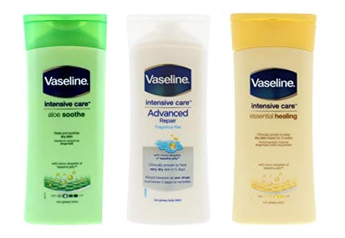 Image of Vaseline Intensive Care Dry Skin Body Lotion Bundle Of 3 x 200ml Bottles - Aloe Soothe - Advanced Repair - Essential Healing