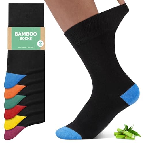 Image of FALARY Mens Bamboo Socks, Classic Business Dress Crew Socks Multipack - Super Soft, Breathable, Anti-Odour, Multicolor, Size UK 9-12, 6 Pairs