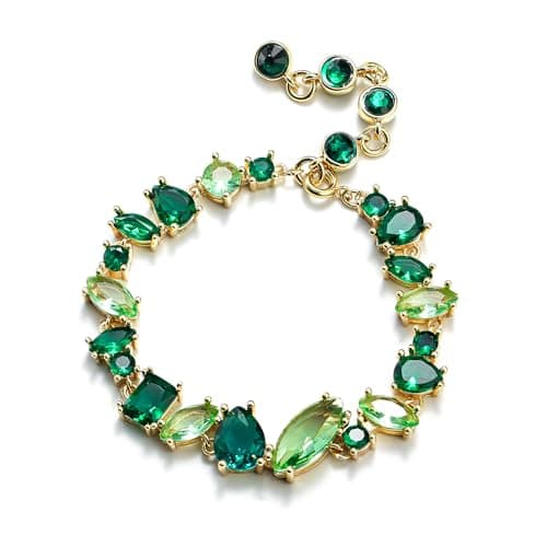 Image of Clearine Sparkle Cubic Zirconia Diamond Tennis Bracelet for Women Birthday Christmas Mothers/Valentines Day Jewellery Gifts for Her Mum Friends Emerald Gold-Tone