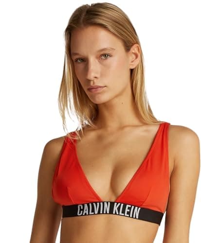 Image of Calvin Klein Women’s Bralette Bikini Top with Removable Padding, Red (Flaming Chili), XL