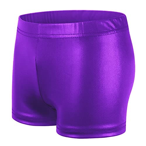 Image of PythJooh Girls Dance Shorts, Sparkle Glitter Gymnastics Shorts, Metallic Athletic Dancewear - Purple (3-14 Years)