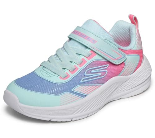 Image of Skechers Girl's Microspec Advance Oasis Point Sneakers, Aqua Textile/Multi Trim, 13 UK Child