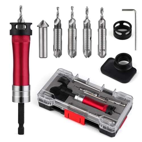 Image of Metal Countersink Drill Bit Set 10-in-1 with Depth Stop, 4 Reversible Heads & Vertical Pilot Adjustable - Hex Shank & Phillips Bit for Hardened Steel/Woodworking, Hex Key & Chamfer Tool Includ