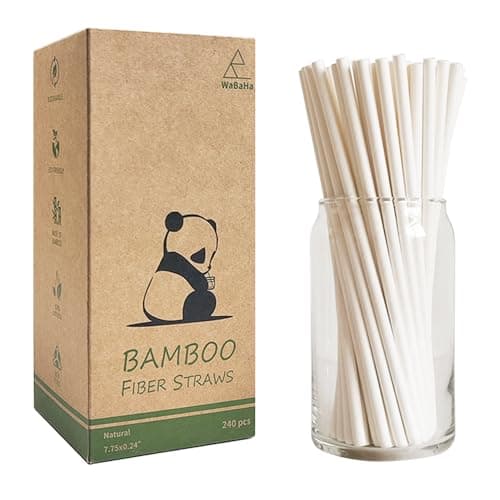 Image of Nature Bamboo Drinking Straws Disposable Biodegradable Bamboo Fiber Straws for Cocktail (240pcs, 6x197mm)