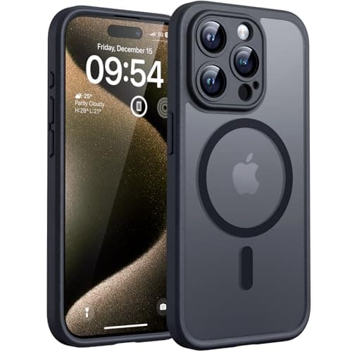 Image of TOCOL Magnetic for iPhone 15 Pro Max Case 6.7-Inch, Fit for MagSafe, Upgraded [Full Camera Protection], [14FT Military Grade Drop Tested] Shockproof Slim Translucent Matte Back Cover (Black)