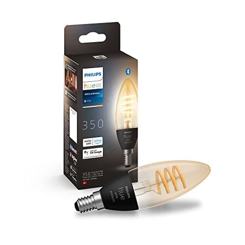 Image of Philips Hue Filament Candle White Ambiance LED Smart Light Bulb [E14 Small Edison Screw], for Indoor Home Lighting. Bedroom, Livingroom and Dining