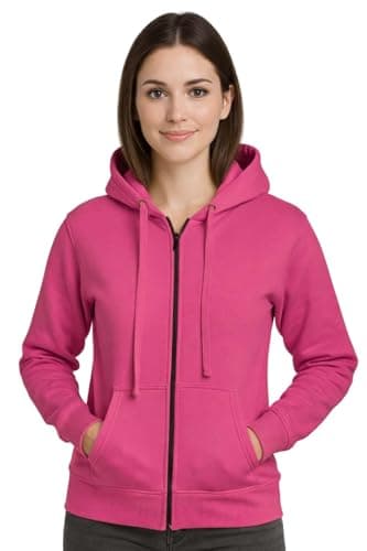 Image of Bahob® Womens Ladies Plain Zip Up Hoodie Long Sleeve Sweatshirt Full Zip Top Soft Jumper Jacket Hoodies Top S-3XL (XL, WZH-101-E)