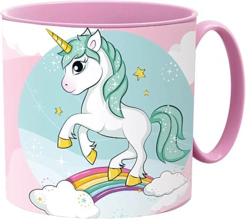 Image of Golddunes Cartoon Kids Character Cute Mini Tiny Mug 265ML Drinking Re-Usable Plastic Cup Microwave Safe 7.5cm x 7.5cm (White Unicorn)