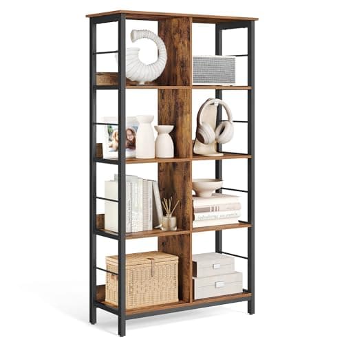 Image of Vasagle LLS105B01 4-Tier Bookcase Standing Shelf with 8 Compartments for Living Room Bedroom Study Kitchen 33 x 80 x 149 cm Vintage Brown Ink Black