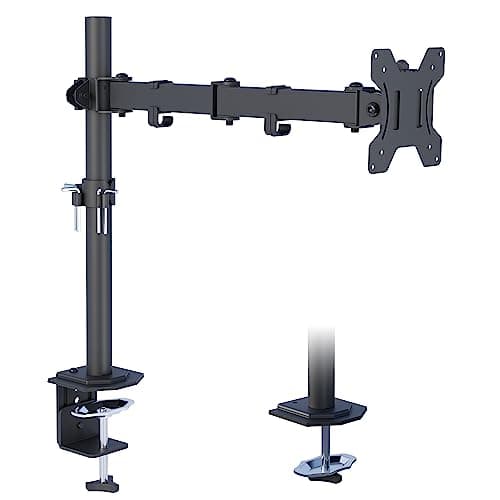 Image of BONTEC Single Monitor Arm Desk Mount, Height Adjustable, Tilt, Swivel, Rotation for 13-32 Inch LCD LED Screens, VESA 75x75mm/100x100mm, Up to 8kg, Ergonomic, Space-Saving, Desk Clamp & Grommet Base