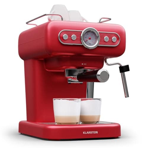 Image of Klarstein Espresso Portafilter Machine with Milk Frother, 1.2 L Retro Mini Espresso Machine with Portafilter, 950 Watt Coffee Machine Small, Stainless Steel Coffee Machine for Cappuccino, & Latte