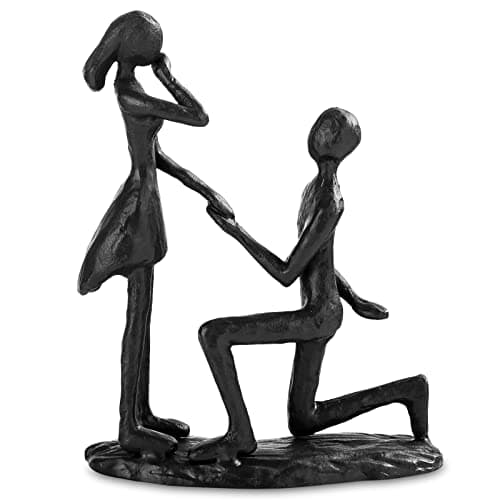 Image of Sziqiqi Iron Propose Marriage Figurines for Table - Vintage Metal Couple Statue Black Sweet Romantic Sculptures Ornament 6 Years Iron for Her Women Girlfriend Bride Couples Lovers