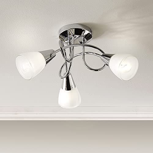 Image of 3 Light Ceiling Fitting with 3 Glass Shade Bulb Holders in a Chrome Body and White Glass Shades Finish