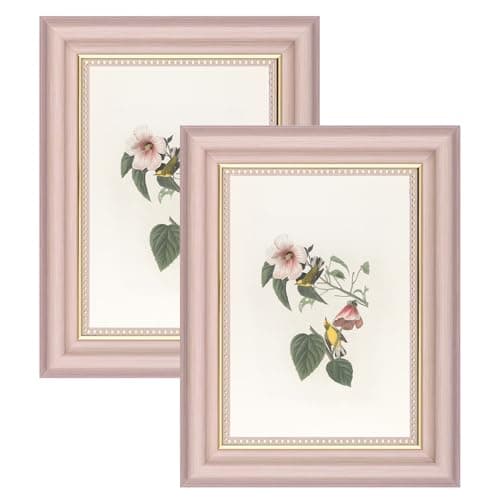 Image of YoHyien 7x5 Vintage Photo Frames Set of 2, Distressed Shabby Chic Picture Frames with Mount for Wall Hanging, Landscape and Portrait Retro Postcard Frame for Desktop Display (Pink, 7 x 5 in)