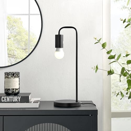 Image of Furniturebox UK Table Lamp - Lola - Modern Desk Table Light - Black Metal - Exposed Bulb - Contemporary Minimalist Industrial Lighting - Simple Living Room Office or Bedside Lighting