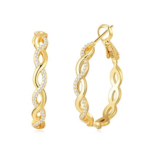 Image of Senteria Twisted Hoop Earrings 14k Gold Plated Hoop Earrings for Women With AAAAA Cubic Zirconia Lightweight Hypoallergenic Hoops for Girls (30MM)