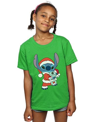 Image of Disney Girls Lilo and Stitch Stitch Christmas T-Shirt Irish Green 5-6 Years