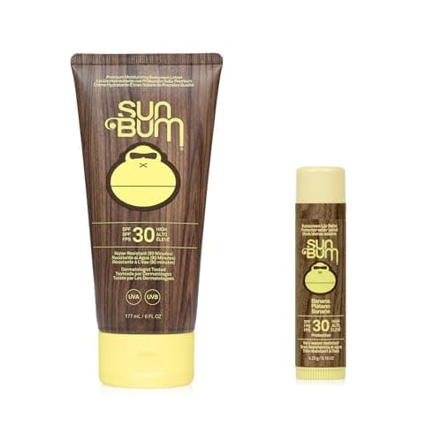 Image of Sun Bum Sun Cream Lotion & Sunscreen Lip Balm Bundle, Original SPF 30 Sun Cream, Broad Spectrum Sunscreen (177ml) + SPF 30 Banana Sunscreen Lip Balm, Vegan and Cruelty Free Lip Care (4.25g)