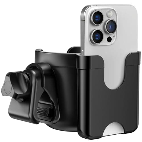 Image of Guiseapue Pram Cup Holder: Universal Drink Coffee Cup Holder with Phone Holder Organiser for Wheelchair, Pushchair, Buggy, Bike, Walker, Baby Essentials for Newborn, New Mum Gifts for Baby Wishlist