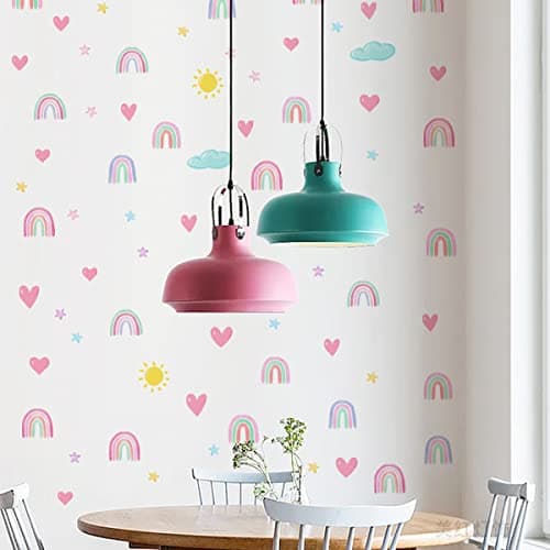 Image of Rainbow Wall Decor Stickers 72 PCS Small Rainbow Wall Decal Watercolor Rainbow Heart Sun Star Wall Stickers for Girls Boys Baby Bedroom Nursery Wall Decor (Classic Style)