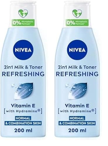 Image of NIVEA 2-in-1 Refreshing Milk & Toner (200ml), Face Cleanser with Vitamin E and Hydramine, Deeply Cleanses, Tones, and Intensively Moisturises Skin, Make-Up Remover (Pack of 2)