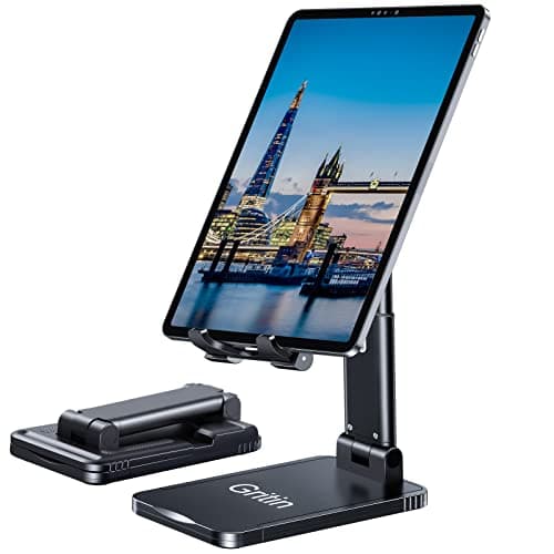 Image of Gritin Tablet Stand, Adjustable Tablet Holder - Foldable Desktop Tablet/Phone Stand Holder Super Stable Compatible with New iPad 12.9, 11, 10.9, 10.2 Air mini 2 3 4 5 6 and All 4-12.9" Tablets