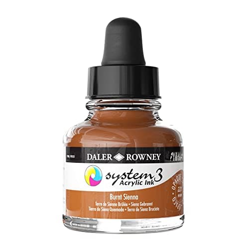 Image of Daler-Rowney System3 Acrylic Ink, Glass Bottle with Dropper, Opaque, 1oz - 29.5 ml, Burnt Sienna