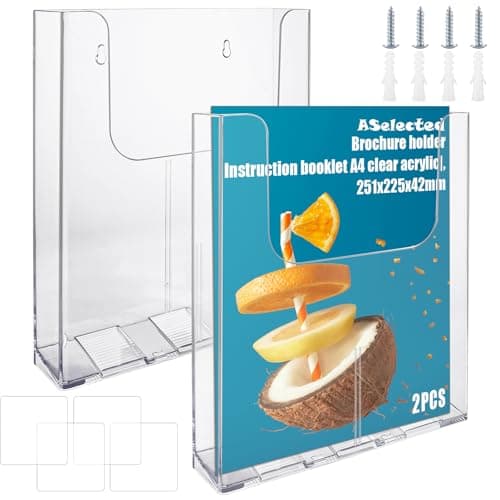 Image of ASelected 2 Pack A4 Wall Mounted Magazine File Holder Portrait Literature Stands for Display Crystal Clear Acrylic Literature Stand Dispenser For Leaflet, Brochure, Menu