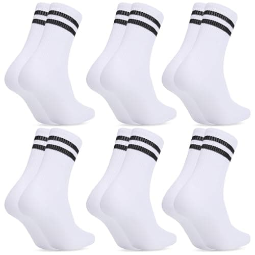 Image of Fentar 6 Pairs Crew Socks Women, Breathable Cotton White Socks for Women, Stylish Coloful Stripe Sock Women 4-7, Comfortable Soft Tube Sport Sock for Walking Gym Sport Tennis Running