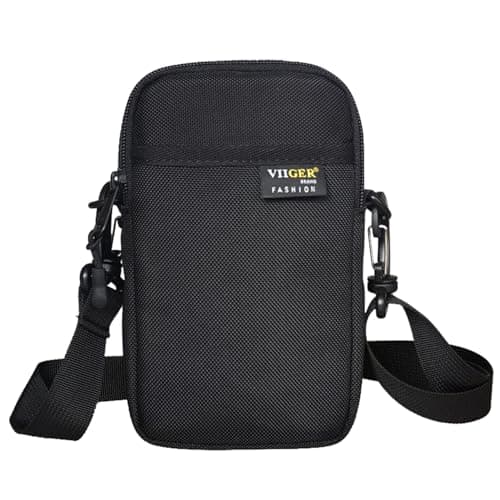 Image of Mens Small Crossbody Phone Bag for Outdoors Hiking Work Water Resistant Travel Sling Bag Mini Messenger Bag Cell Phone Holster Case Compatible for iPhone 17 Pro Max, Belt Loop Clip YKK Zipper, black