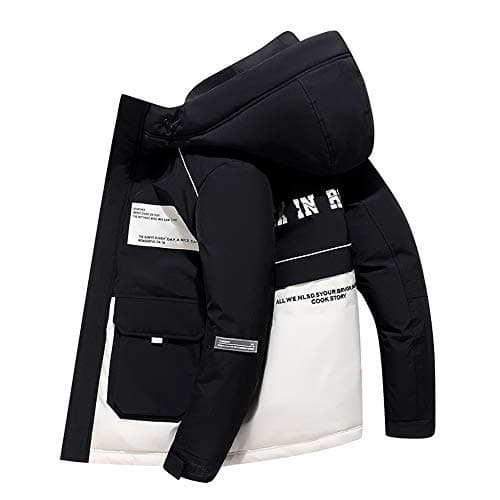 Image of ENEN Padded Jacket Men's Hooded Jacket Thick Ultrawarm Winter Coat Windproof Outerwear - Microfibre Filler - for Winter Travelling, Walking, Ski Jacket (Black,L)