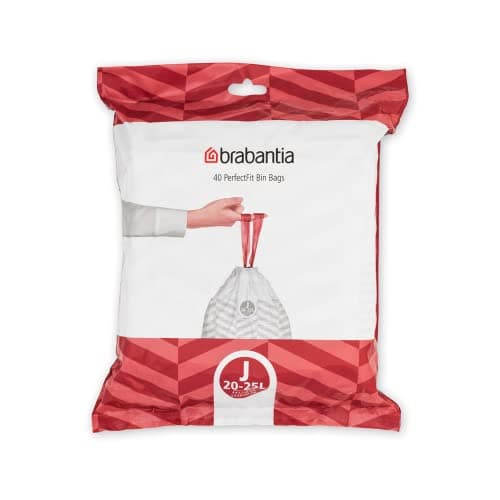 Image of Brabantia PerfectFit Bin Liners Size J (23 Litre), White,115608 Thick Plastic Trash Bags with Tie Tape Drawstring Handles (40 Bag)