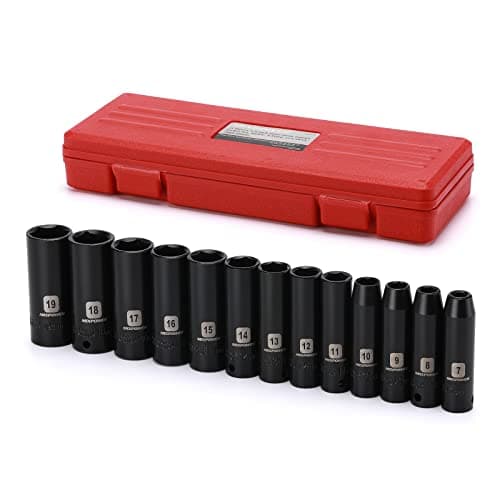 Image of MIXPOWER 13 Pieces 3/8-Inch Drive Deep Impact Socket Set, 7mm to 19mm, CR-V, Metric, 6 Point, Deep, 13 Pieces 3/8" Dr. Socket