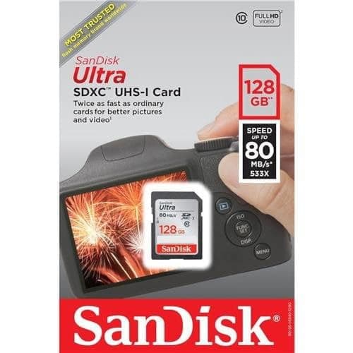 Image of 128GB Ultra SDXC Card, SD Card, Memory Card With Up To 120 MB/s Read Speeds, For Entry Level And Mid-range Compact Camera's, Full HD Video, UHS-I, Class 10, U1