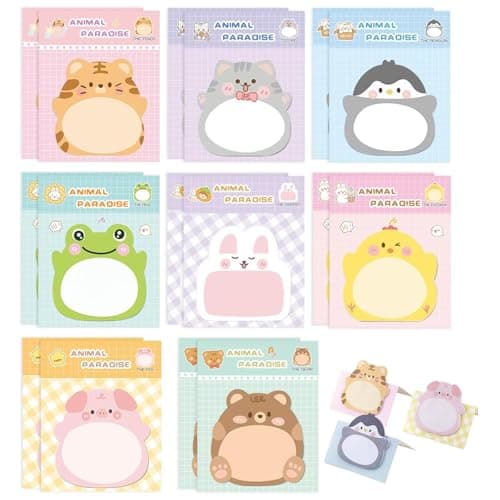 Image of Sticky Notes, 16 Pack Standable Cartoon Animals Sticky Labels, 8 Styles 320 Sheets Cute Self-Stick Note Pad Set for Party Bags Filler, Office Memo, Gifts - 20 Sheets per Pad