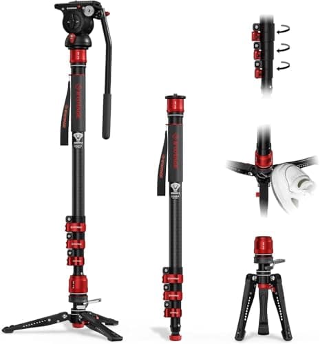 Image of IFOOTAGE Cobra 3 Monopod with Fluid Head C180F-P + K5S, Carbon Fiber Monopod with Feet for DSLR Cameras - Canon, Nikon, Sony, Olympus, Panasonic - Maximum Height 71" - Payload 17.64Lbs/8KG