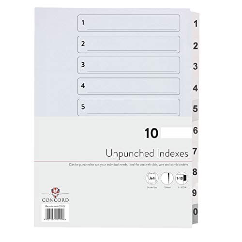 Image of Concord Presentation Index Unpunched White Mylar Tabs 1-10 A4 White Ref 75201 [Pack of 10]