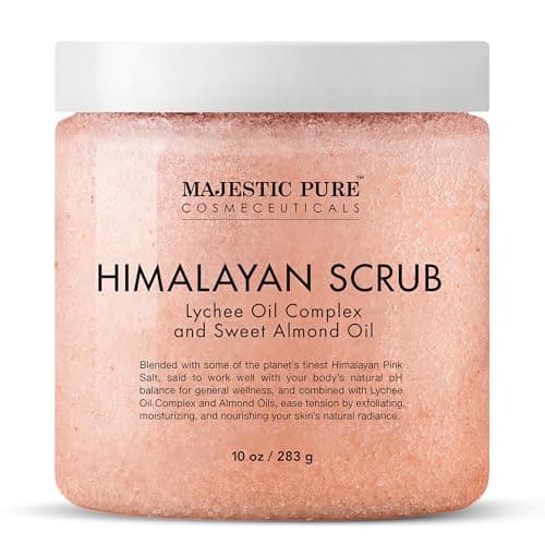 Image of MAJESTIC PURE Himalayan Salt Body Scrub with Lychee Oil, Exfoliating Salt Scrub to Exfoliate & Moisturize Skin, Deep Cleansing - 283 g