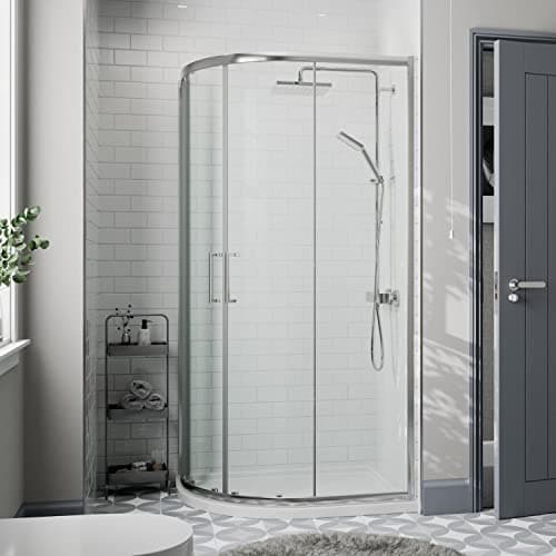 Image of Diamond® 900 x 760mm Offset Quadrant Shower Door Enclosure for Wet Room Cubicle Enclosures, 8mm Safety Glass, Polished Chrome, Framed, Left Hand