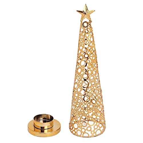 Image of Christmas Tree Shaped Candle Holder, Metal Tea Light Candle Holders Xmas Tree Candleholder Tealight Holder Gold Scented Candle Stand Home Tabletop Decoration for Holiday Party