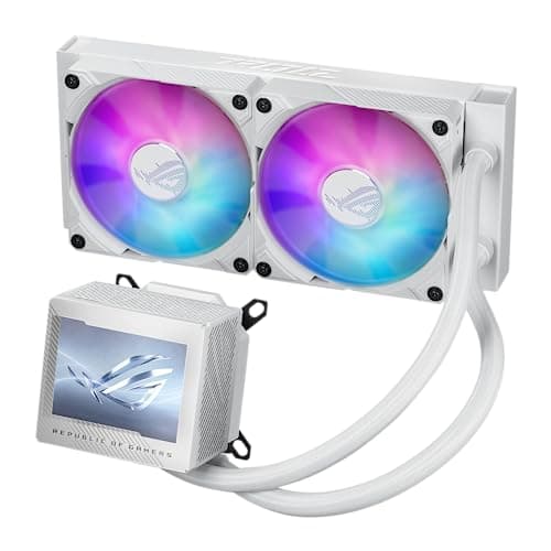 Image of ASUS ROG Ryujin III 240 ARGB WHT All-in-one Liquid CPU Cooler with 240mm Radiator. Asetek 8th gen Pump, 2X Magnetic 120mm ARGB Fans (Daisy Chain Design), 3.5” LCD Display.,White