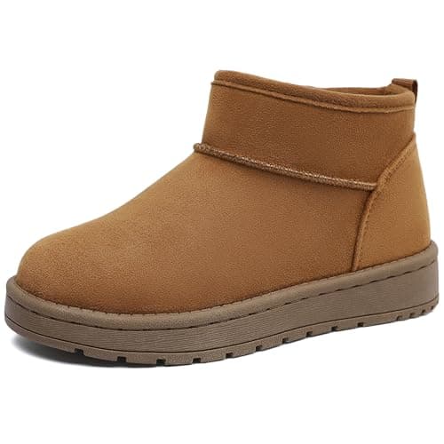 Image of FUPPIA Girls Boots Warm Lightweight Winter Thick Sole Ankle Boots Comfortable Shoes for Little Big Kids Brown Size 13