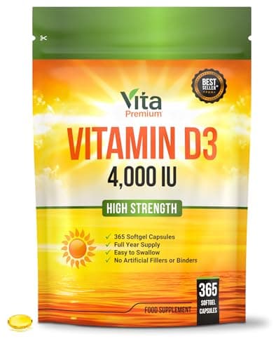 Image of Vitamin D 4,000 IU Gel Capsules, High Strength Vitamin D3 Supplement, 365 Easy to Swallow Tablets - Full Year Supply