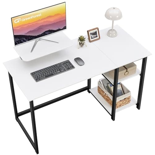 Image of GreenForest Computer Desk with Monitor Stand,100cm Office Desk with Reversible Storage Shelves,Study Desk for Home and Small Spaces,White
