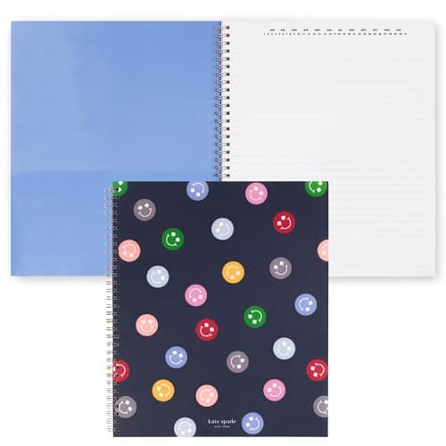 Image of kate spade new york Large College Ruled Notebook, 11" x 9.5" Spiral Notebook with 160 Pages (Spade Smiley)