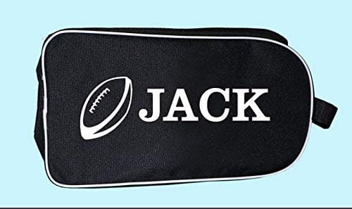 Image of PROSTYLE SPORTS Personalised Football Boot Bag, Shoes bag (Black/White) (Rugby Ball)