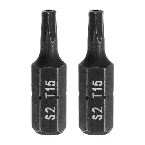 Image of sourcing map 2pcs T15 Torx Screwdriver Bit 1/4" Hex Shank 25mm/1" Length S2 Steel Star 6 Point Head Hex Security Screw Driver Bits with Hole for Impact Electric Screw Driver Power Tools, Black