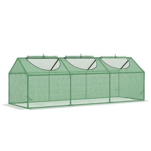 Image of Outsunny Mini Greenhouse Portable Flower Planter Vegetable Grow House for Garden with Zipped Windows, 180 x 60 x 60 cm, Green