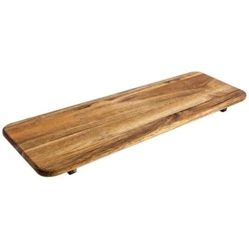 Image of Acacia Wood Display Platter Raised Serving Board Feet Cheese Charcuterie Tray Collection Sturdy
